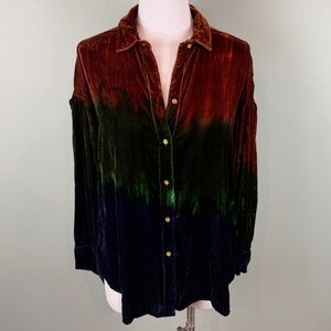 Kyla Seo jewel toned velvet tie dye ombré silk blend Blouse Boho size Small